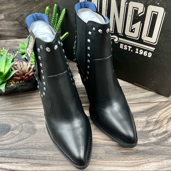 NIB Dan Post Dingo Stay Sassy Black Leather Studded Western Ankle Boot Bootie - Picture 2 of 13
